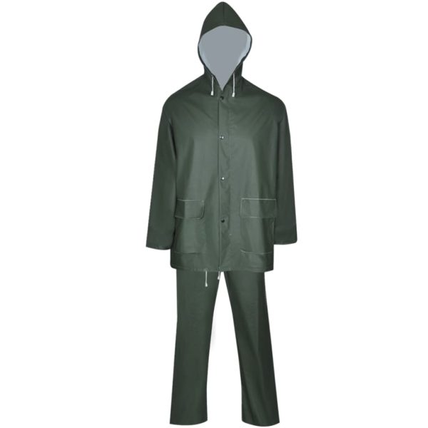 Fato de chuva resistente e impermeável + capuz verde, 2 pcs, L – Image 2