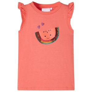 T-shirt para criança manga com folhos cor coral 104