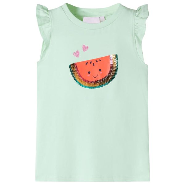 T-shirt para criança manga com folhos verde-suave 140