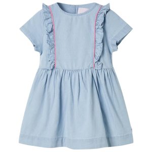Vestido de criança com folhos azul-suave 92