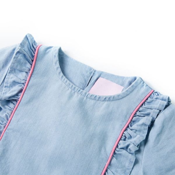 Vestido de criança com folhos azul-suave 140 – Image 3
