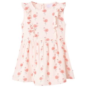 Vestido de criança com folhos rosa-suave 116