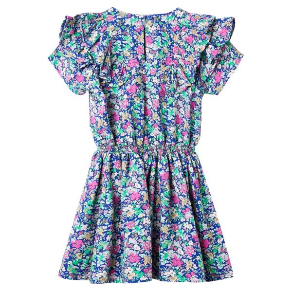 Vestido de manga com folhos para criança azul-cobalto 92 – Image 2
