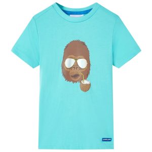T-shirt de manga curta para criança ciano 128