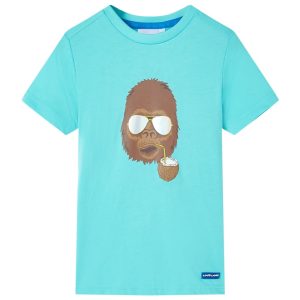 T-shirt de manga curta para criança ciano 140