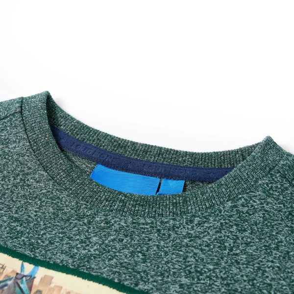 T-shirt de manga comprida para criança verde-escuro mesclado 104 – Image 3