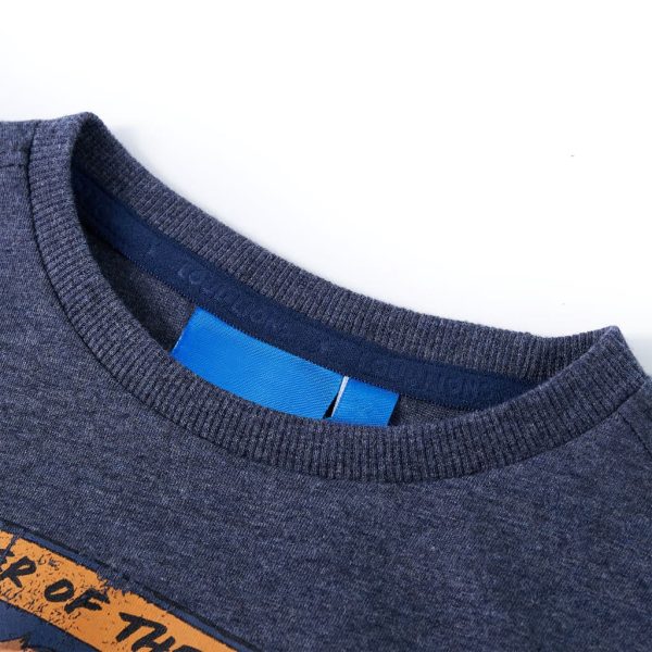 T-shirt de manga comprida para criança azul-escuro mesclado 116 – Image 3