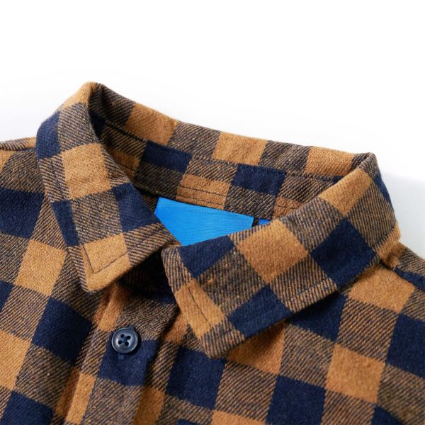 Camisa de xadrez para criança conhaque e azul 92 – Image 3