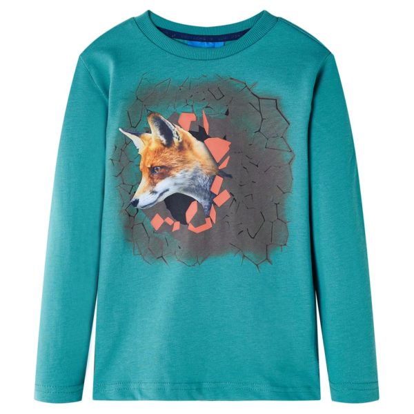 T-shirt de manga comprida para criança ciano-escuro 92