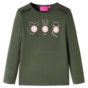 T-shirt de manga comprida para criança cor caqui 128
