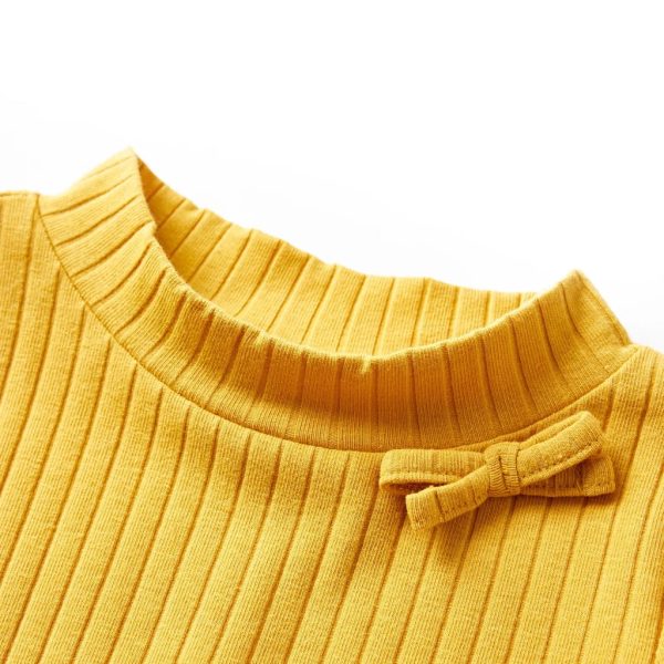 T-shirt manga comprida p/ criança malha canelada ocre-escuro 140 – Image 3