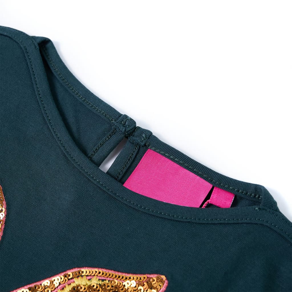 T-shirt de manga comprida para criança verde-escuro 128 – Image 3