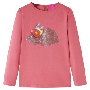 T-shirt de manga comprida para criança rosa-velho 128