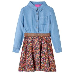 Vestido de manga comprida para criança azul-marinho e azul-ganga 104