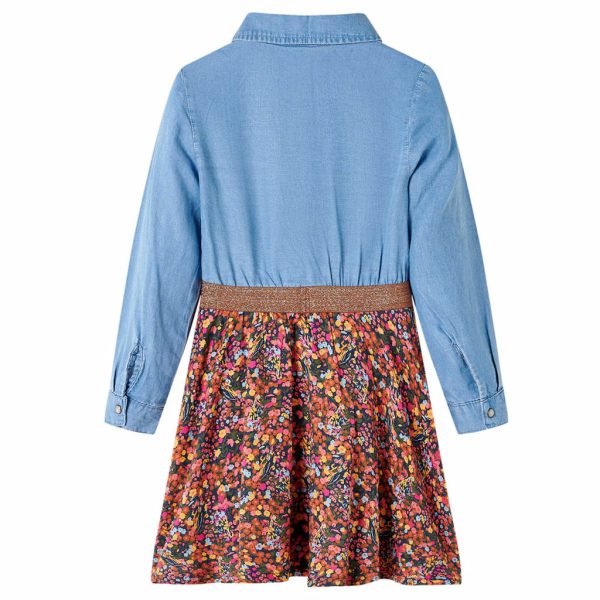 Vestido de manga comprida para criança azul-marinho e azul-ganga 140 – Image 2