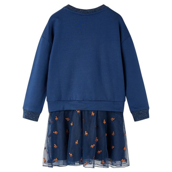 Vestido de manga comprida para criança azul-marinho 128 – Image 2