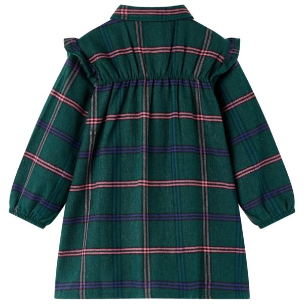 Vestido de criança com manga comprida e folhos verde-escuro 140 – Image 2