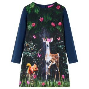 Vestido de manga comprida para criança azul-marinho 140