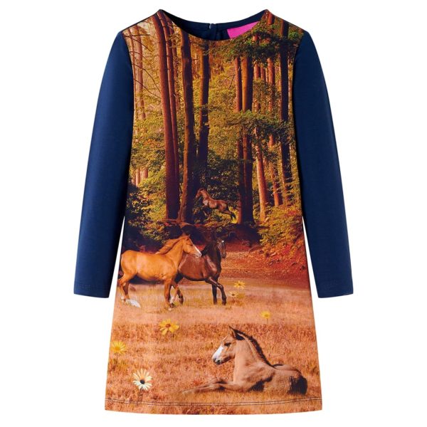 Vestido de manga comprida para criança azul-marinho 104