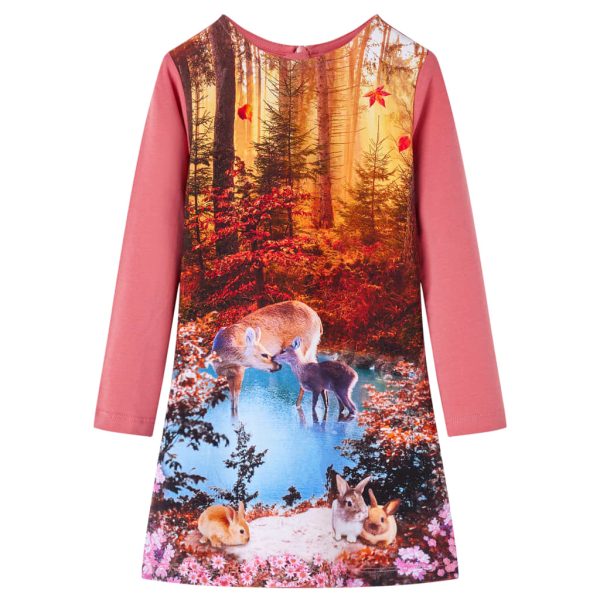 Vestido de manga comprida para criança rosa-velho 128