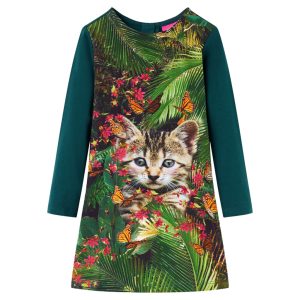 Vestido de manga comprida para criança verde-escuro 128